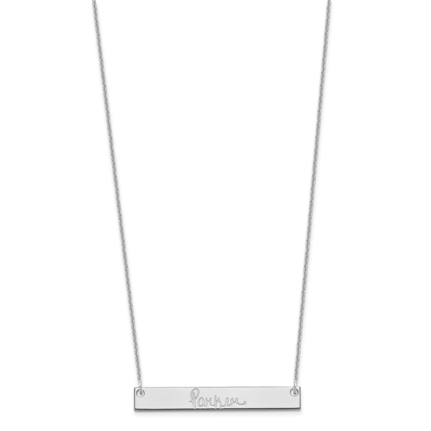 14K White Gold Medium Polished Signature Bar Necklace