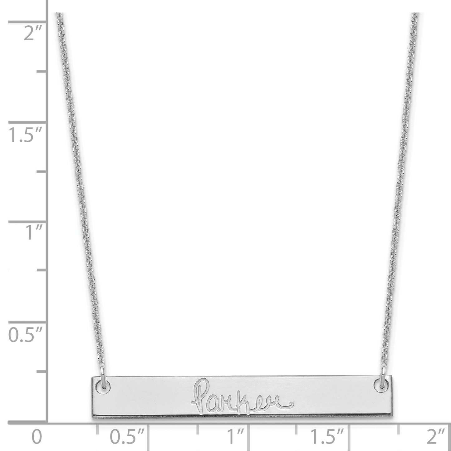 14K White Gold Medium Polished Signature Bar Necklace
