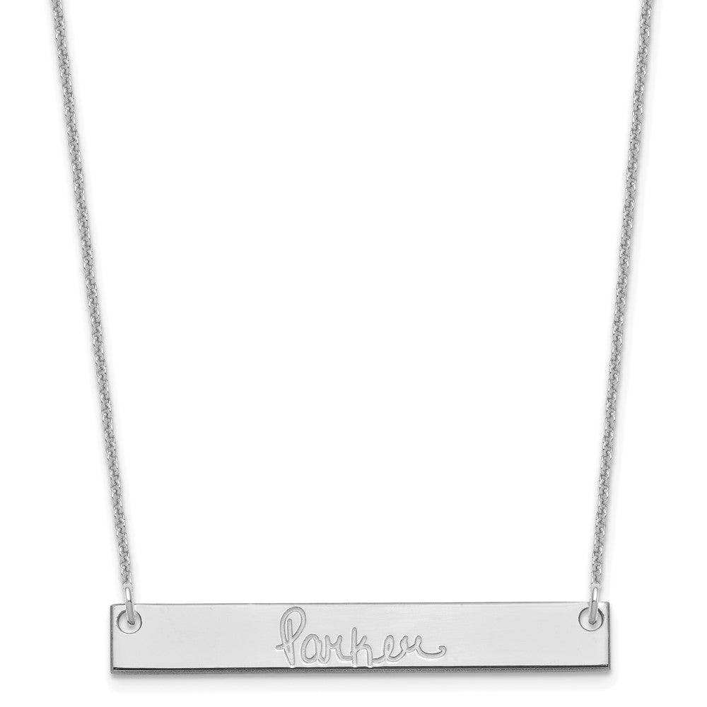 10K White Gold Medium Polished Signature Bar Necklace