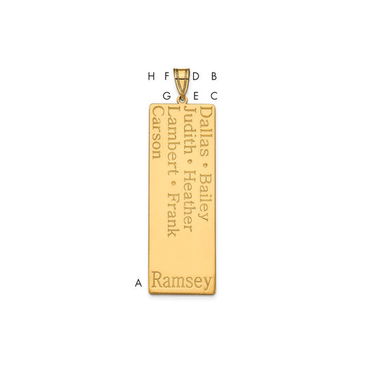 10K Yellow Gold 7 Name Family Pendant