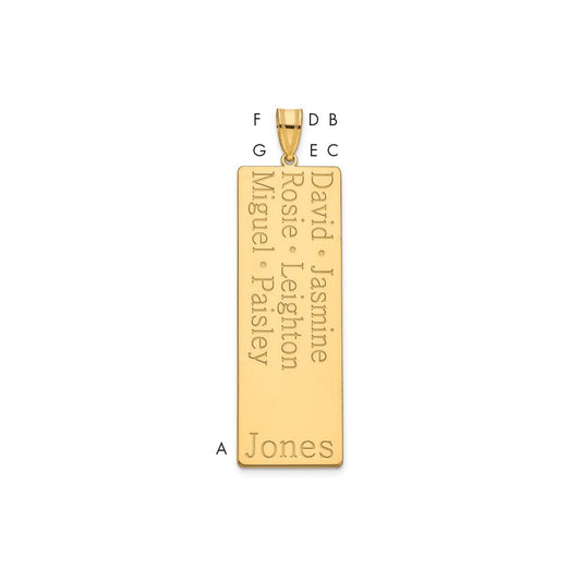 10K Yellow Gold 6 Name Family Pendant