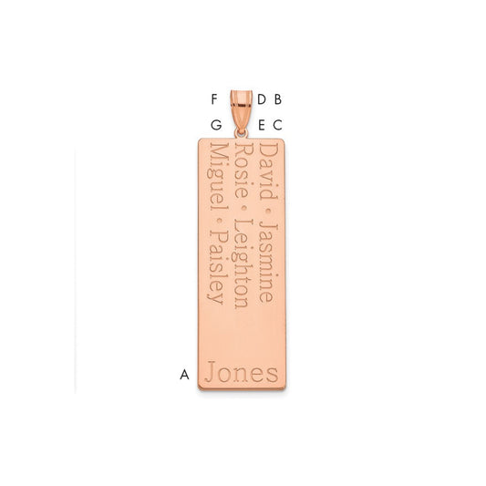 10K Rose Gold 6 Name Family Pendant