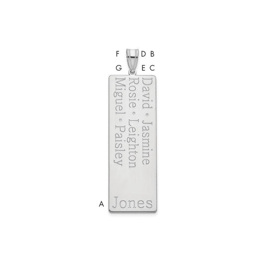 10K White Gold 6 Name Family Pendant
