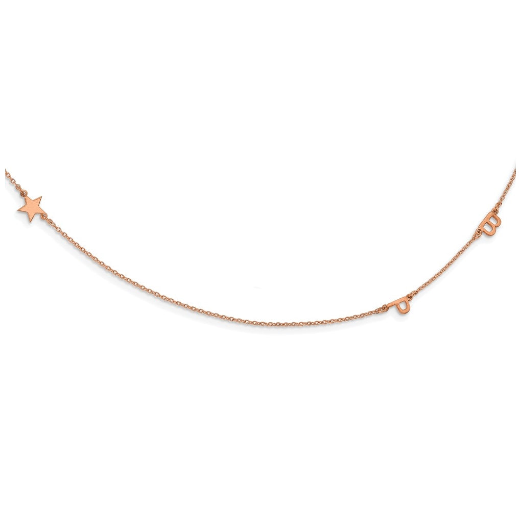 Sterling Silver Rose Gold plated 3 Initial Symbol Brushed Finish Necklace