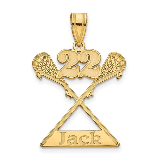 14k Yellow Or White Or Rose Gold Or Sterling Silver Personalized Lacrosse Pendant