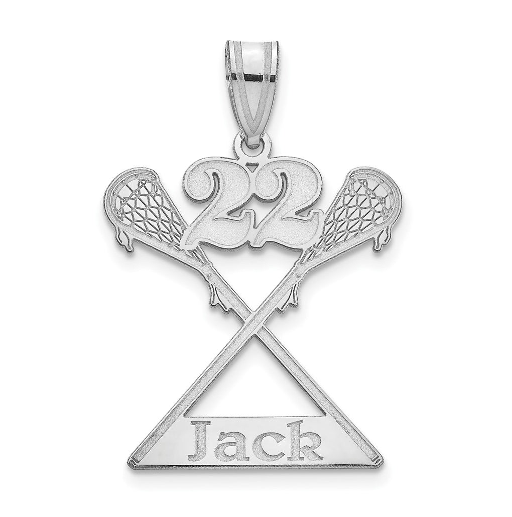 14k Yellow Or White Or Rose Gold Or Sterling Silver Personalized Lacrosse Pendant