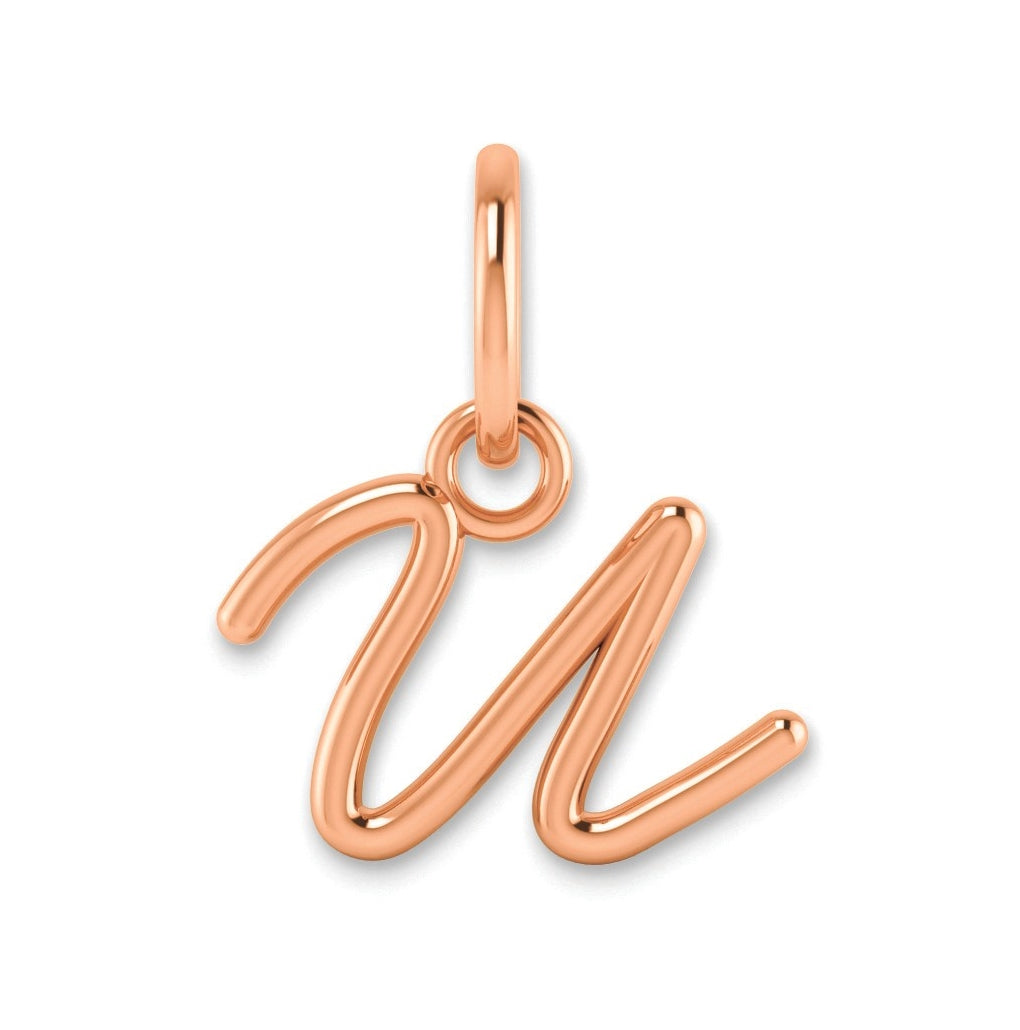 Sterling Silver Rose Gold Plated Upper case Letter U Initial Charm