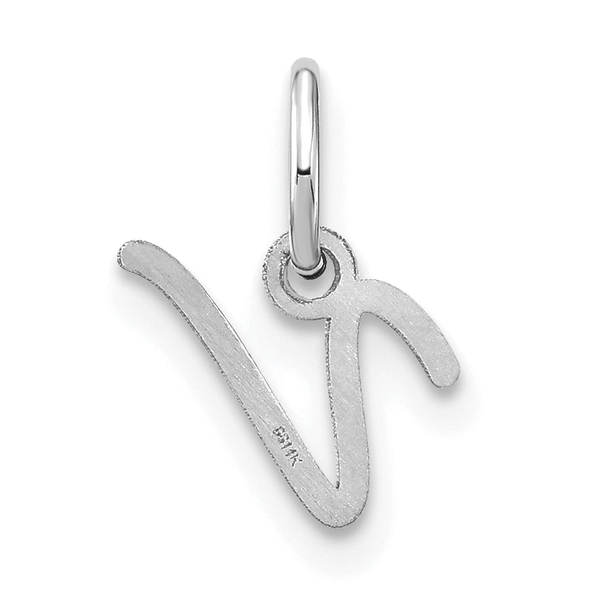 14K White Gold Upper case Letter V Initial Charm