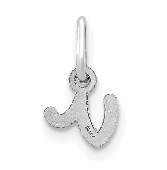 14K White Gold Lower case Letter V Initial Charm