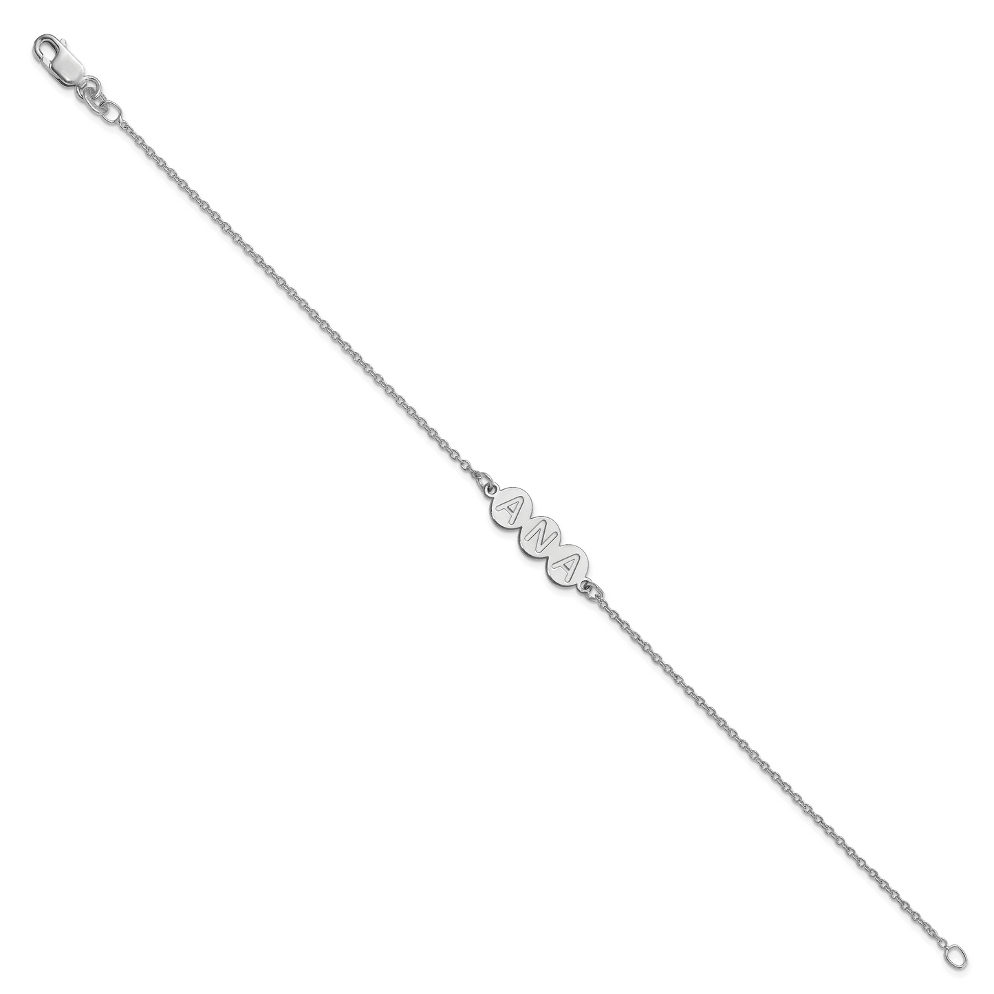 Sterling Silver Rhodium plated 3 Letter Bubble Bracelet
