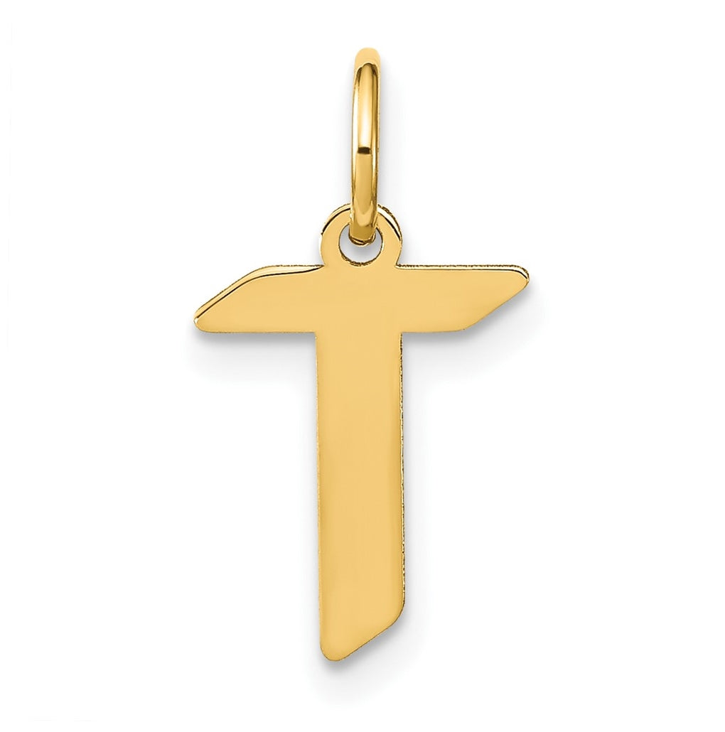 14K Yellow Gold T Letter Initial Pendant