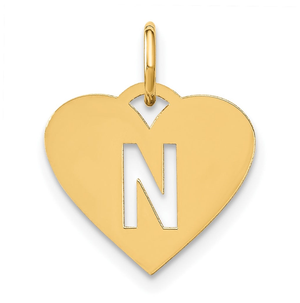 Sterling Silver Gold plated Initial Letter N Heart Initial Charm