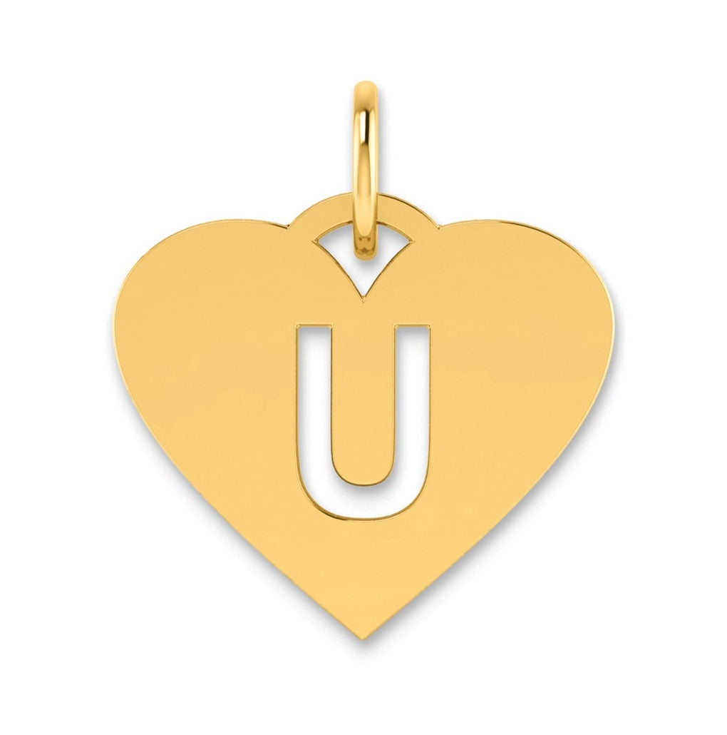 Sterling Silver Gold plated Initial Letter U Heart Initial Charm