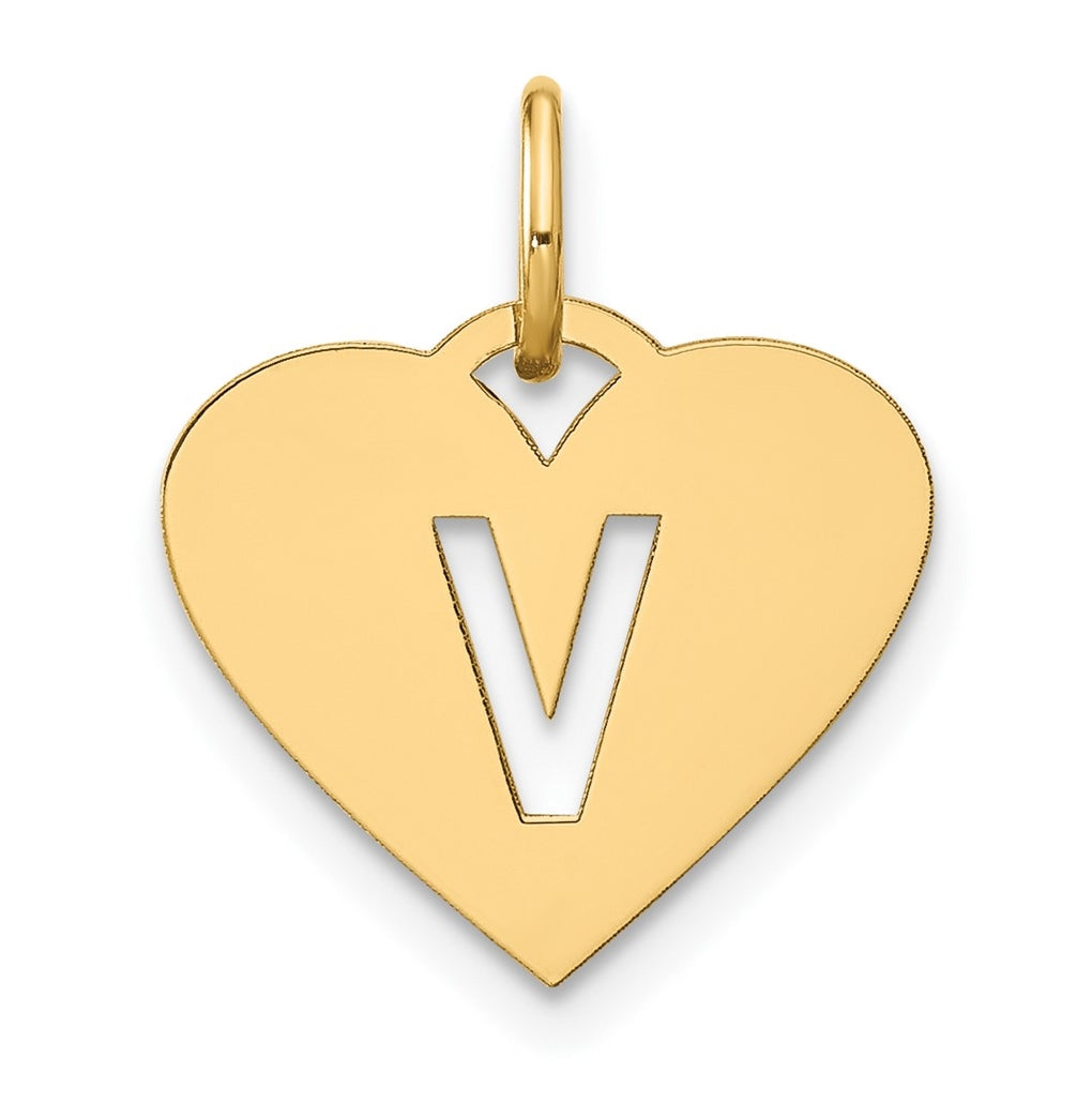 Sterling Silver Gold plated Initial Letter V Heart Initial Charm