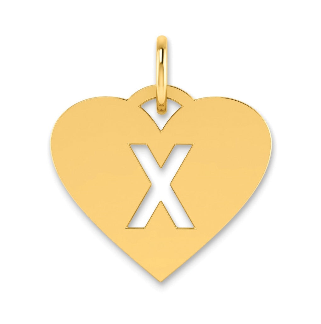 Sterling Silver Gold plated Initial Letter X Heart Initial Charm