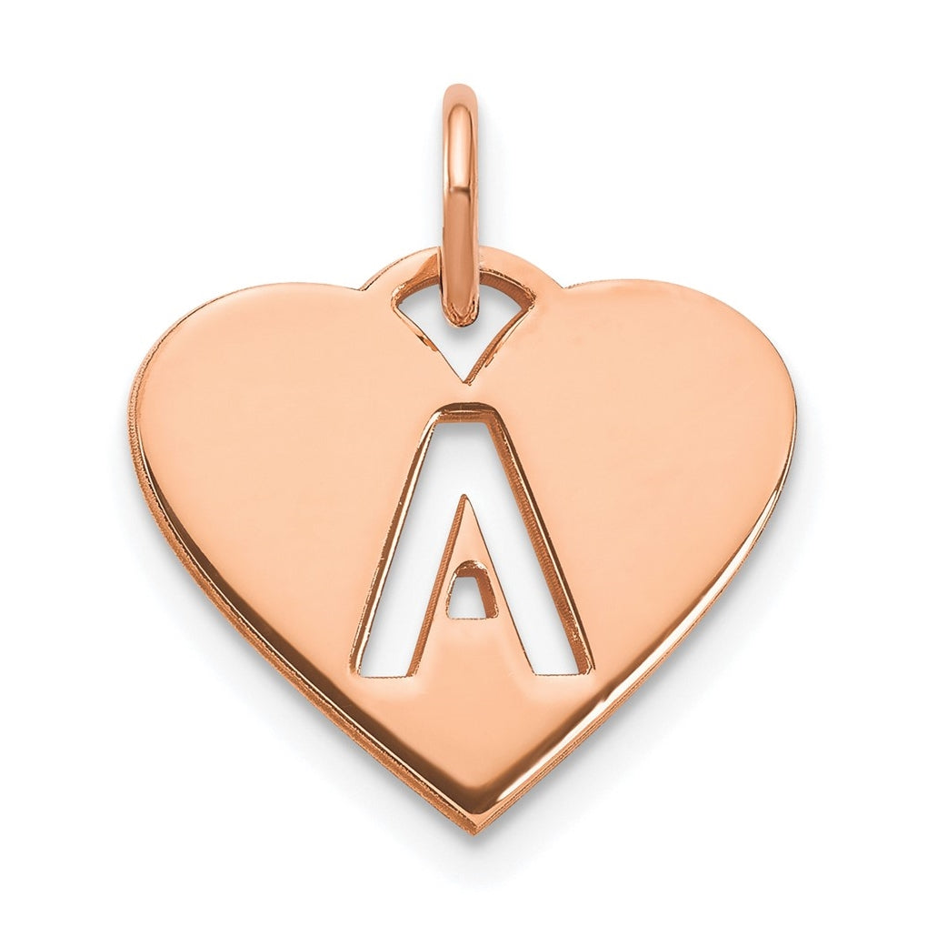 Sterling Silver Rose Gold Plated Heart Letter A Initial Charm