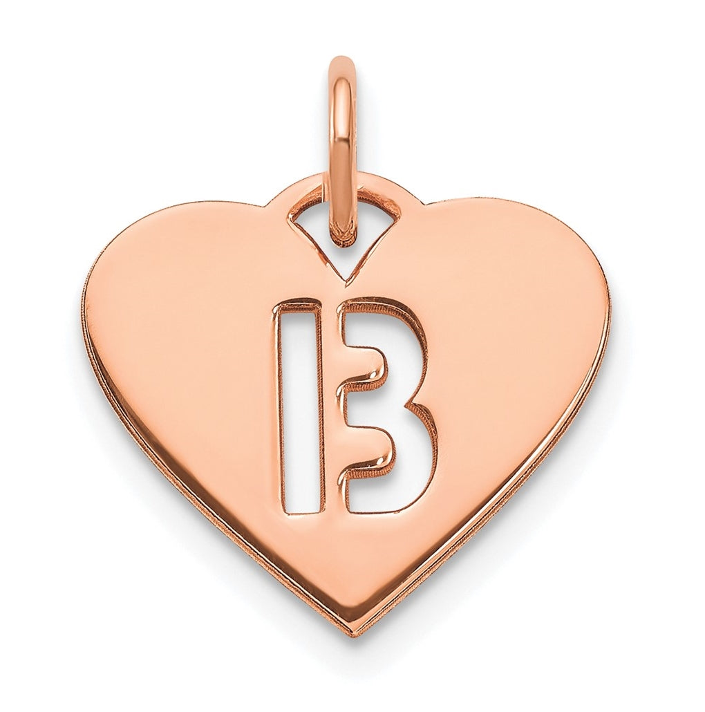 Sterling Silver Rose Gold Plated Heart Letter B Initial Charm