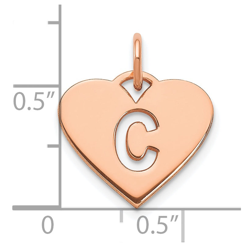 Sterling Silver Rose Gold Plated Heart Letter C Initial Charm