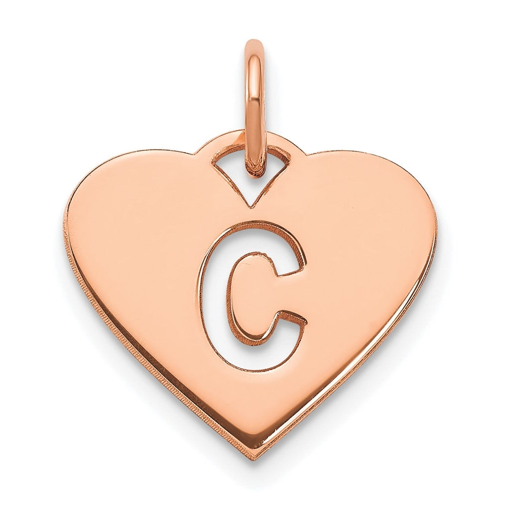 Sterling Silver Rose Gold Plated Heart Letter C Initial Charm