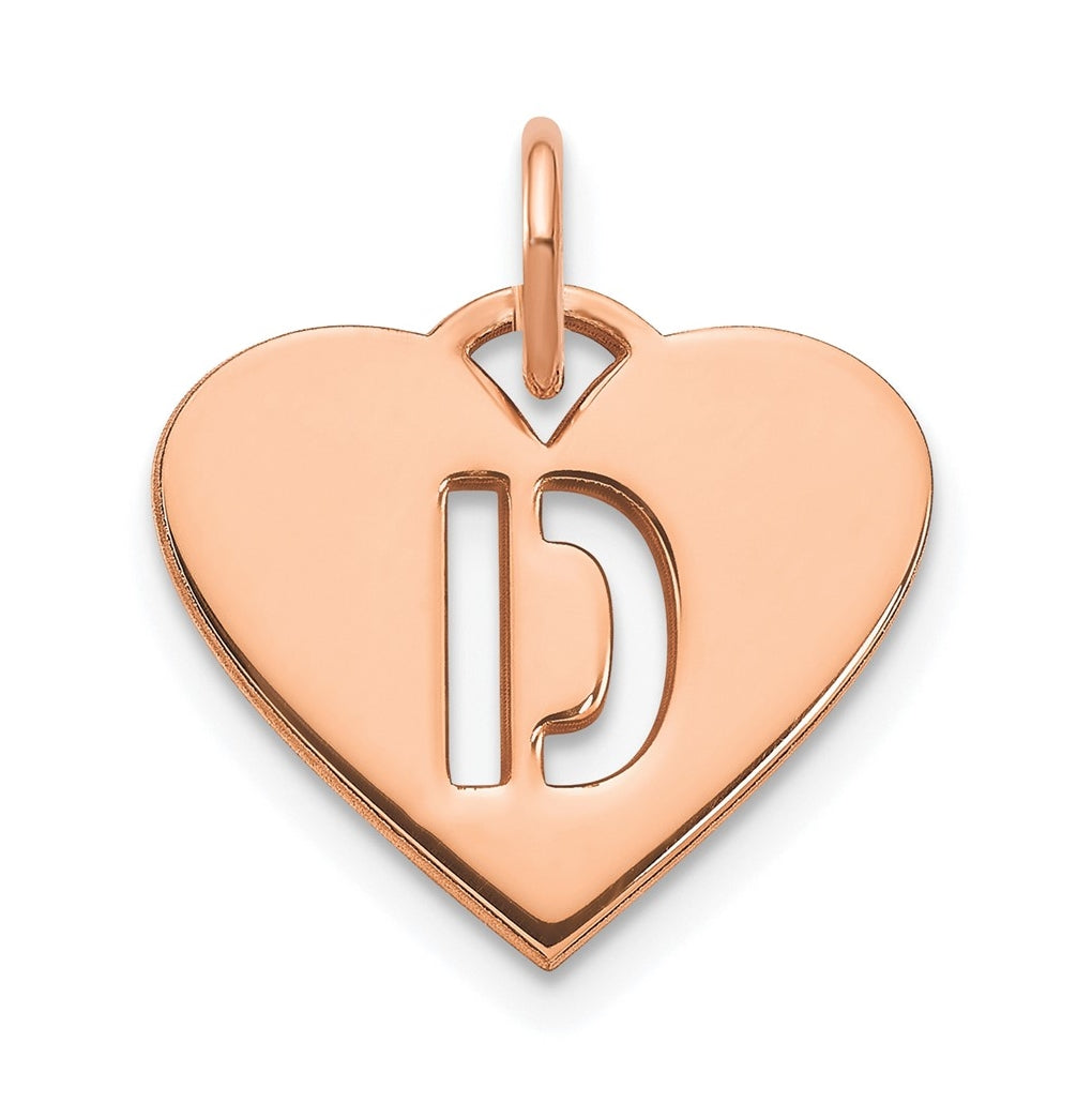 Sterling Silver Rose Gold Plated Heart Letter D Initial Charm