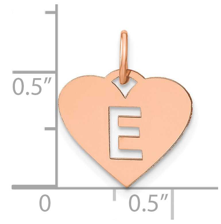 Sterling Silver Rose Gold Plated Heart Letter E Initial Charm