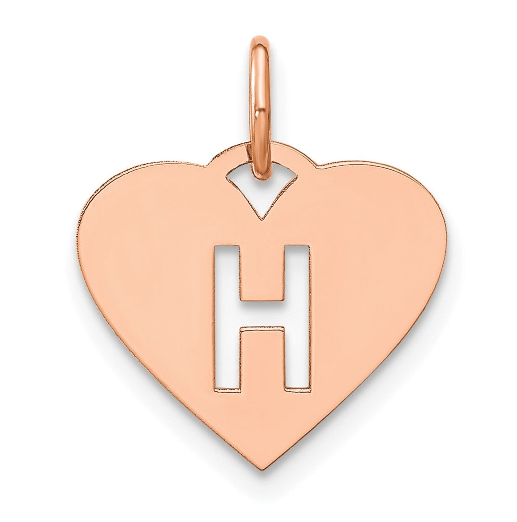Sterling Silver Rose Gold Plated Heart Letter H Initial Charm