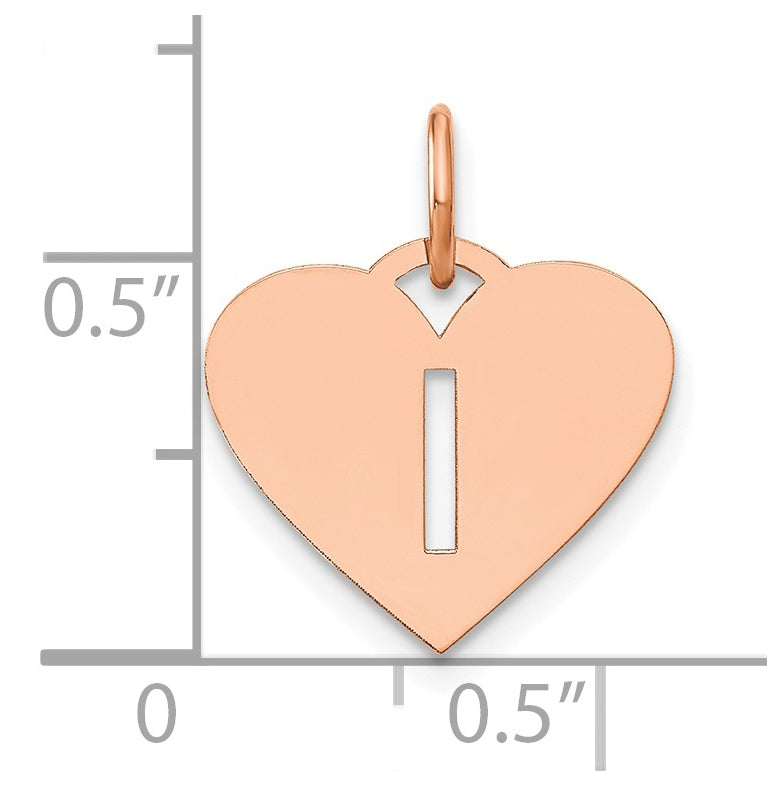 Sterling Silver Rose Gold Plated Heart Letter I Initial Charm