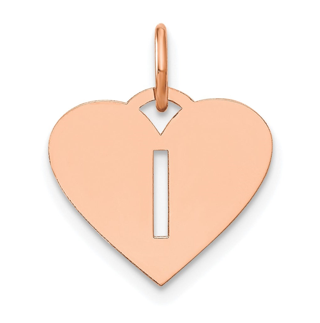 Sterling Silver Rose Gold Plated Heart Letter I Initial Charm