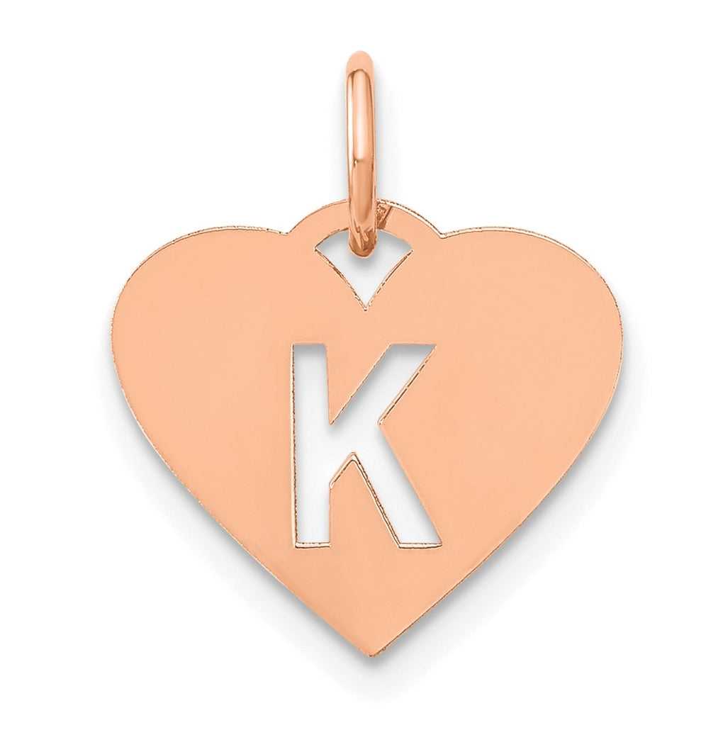 Sterling Silver Rose Gold Plated Heart Letter K Initial Charm