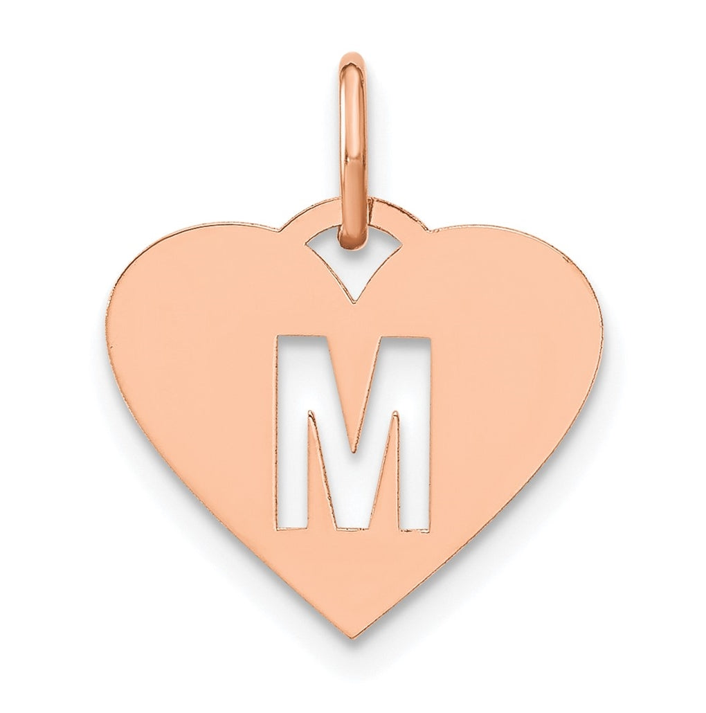 Sterling Silver Rose Gold Plated Heart Letter M Initial Charm