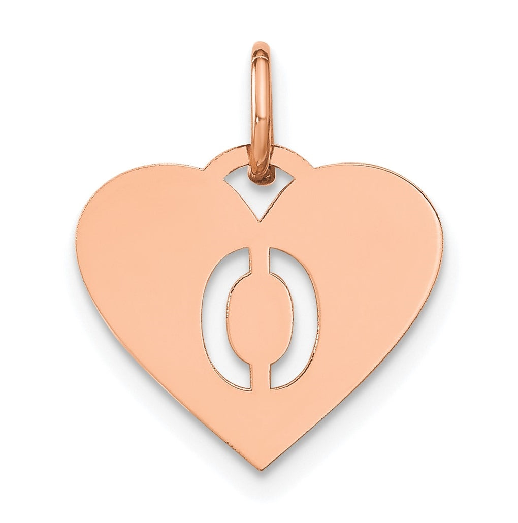 Sterling Silver Rose Gold Plated Heart Letter O Initial Charm