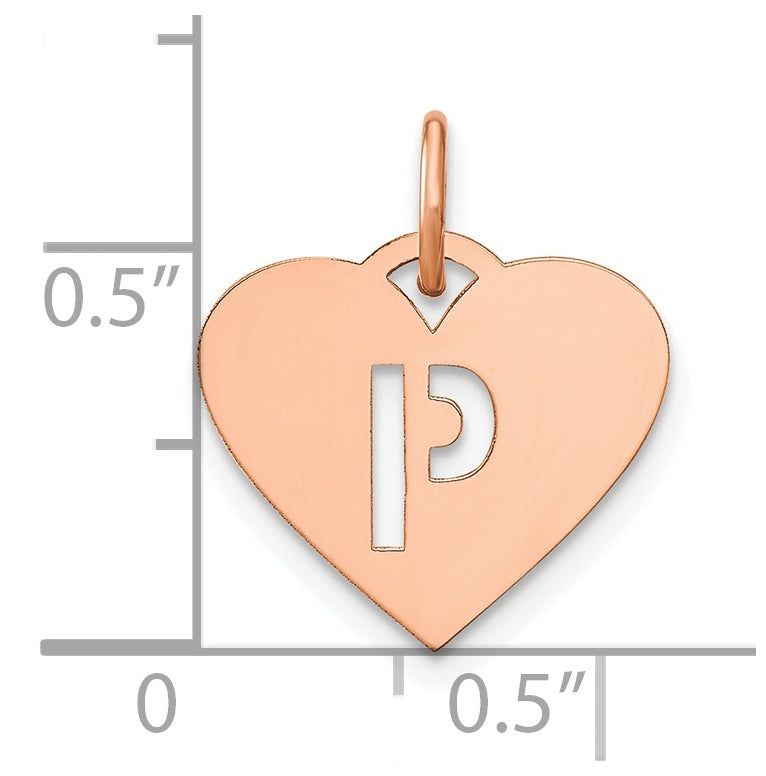 Sterling Silver Rose Gold Plated Heart Letter P Initial Charm