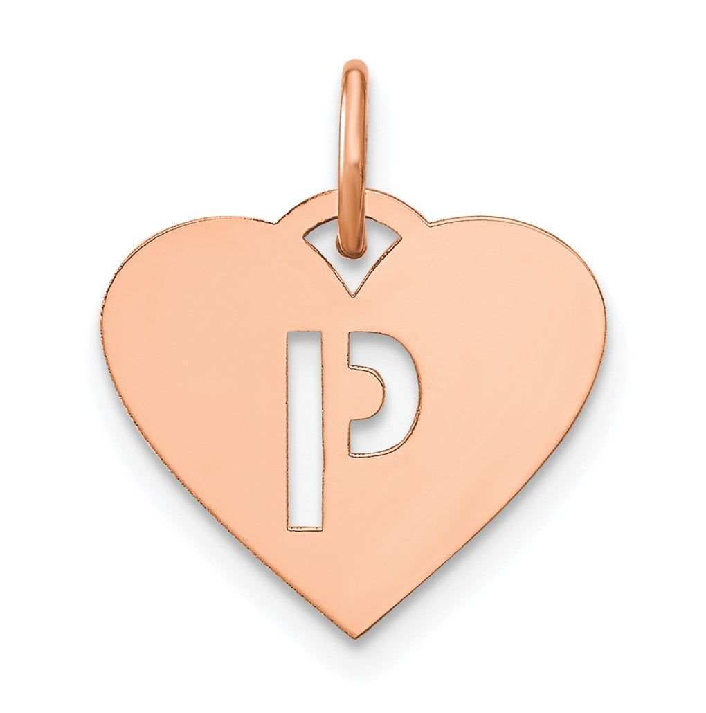 Sterling Silver Rose Gold Plated Heart Letter P Initial Charm