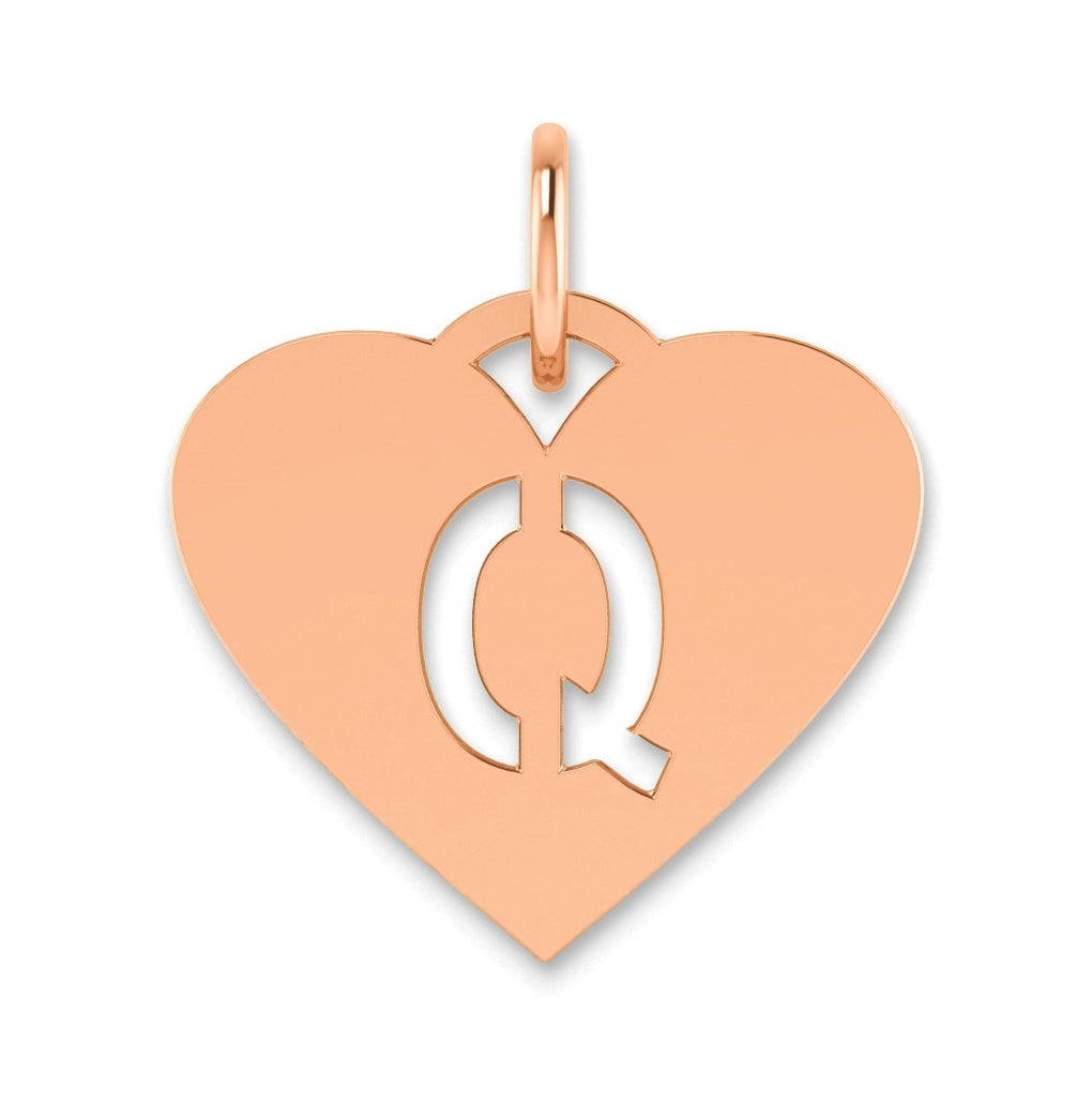 Sterling Silver Rose Gold Plated Heart Letter Q Initial Charm