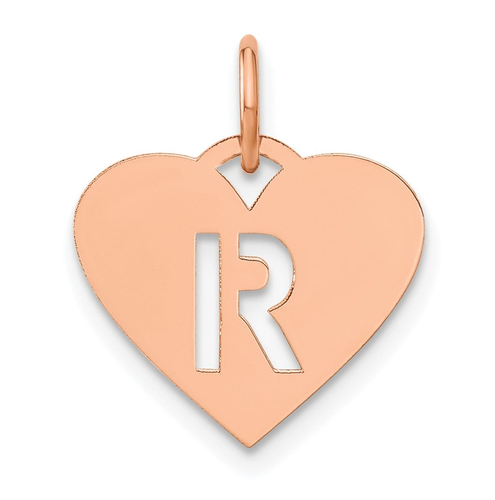 Sterling Silver Rose Gold Plated Heart Letter R Initial Charm