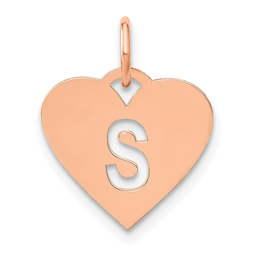 Sterling Silver Rose Gold Plated Heart Letter S Initial Charm