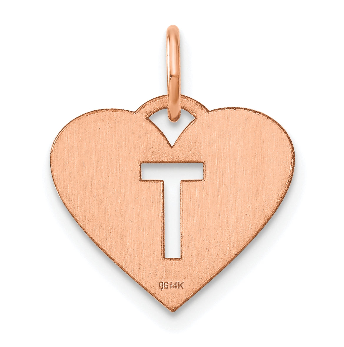 Sterling Silver Rose Gold Plated Heart Letter T Initial Charm