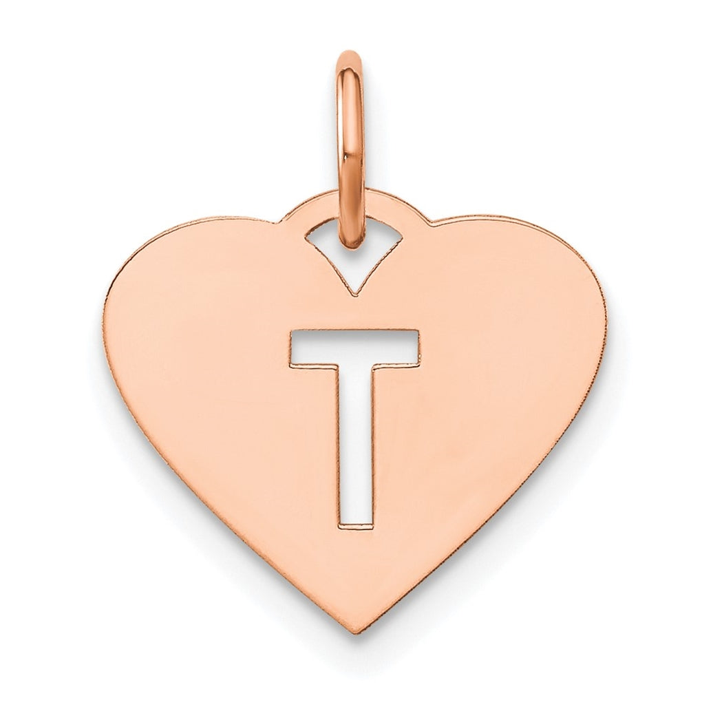 Sterling Silver Rose Gold Plated Heart Letter T Initial Charm