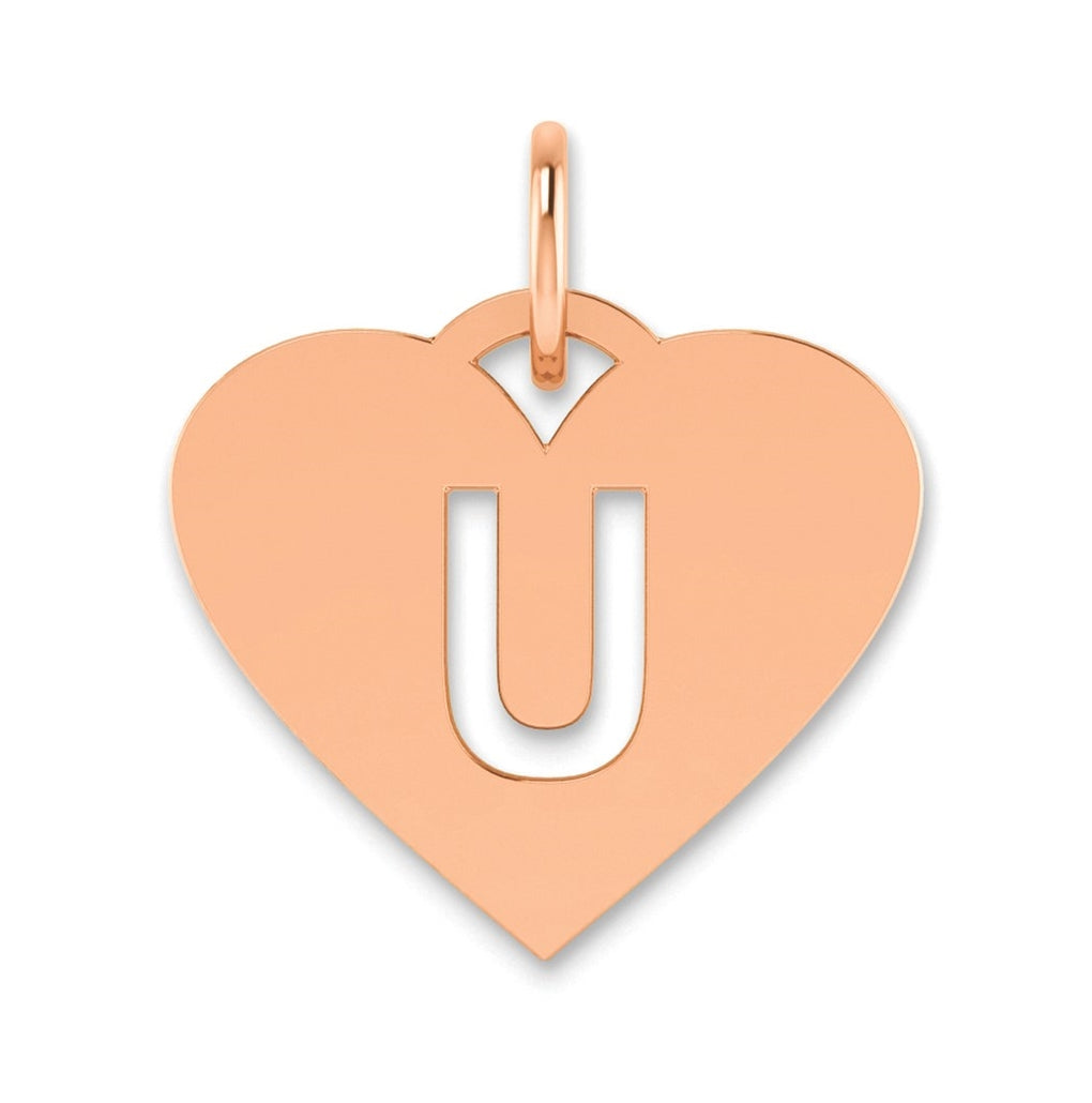 Sterling Silver Rose Gold Plated Heart Letter U Initial Charm