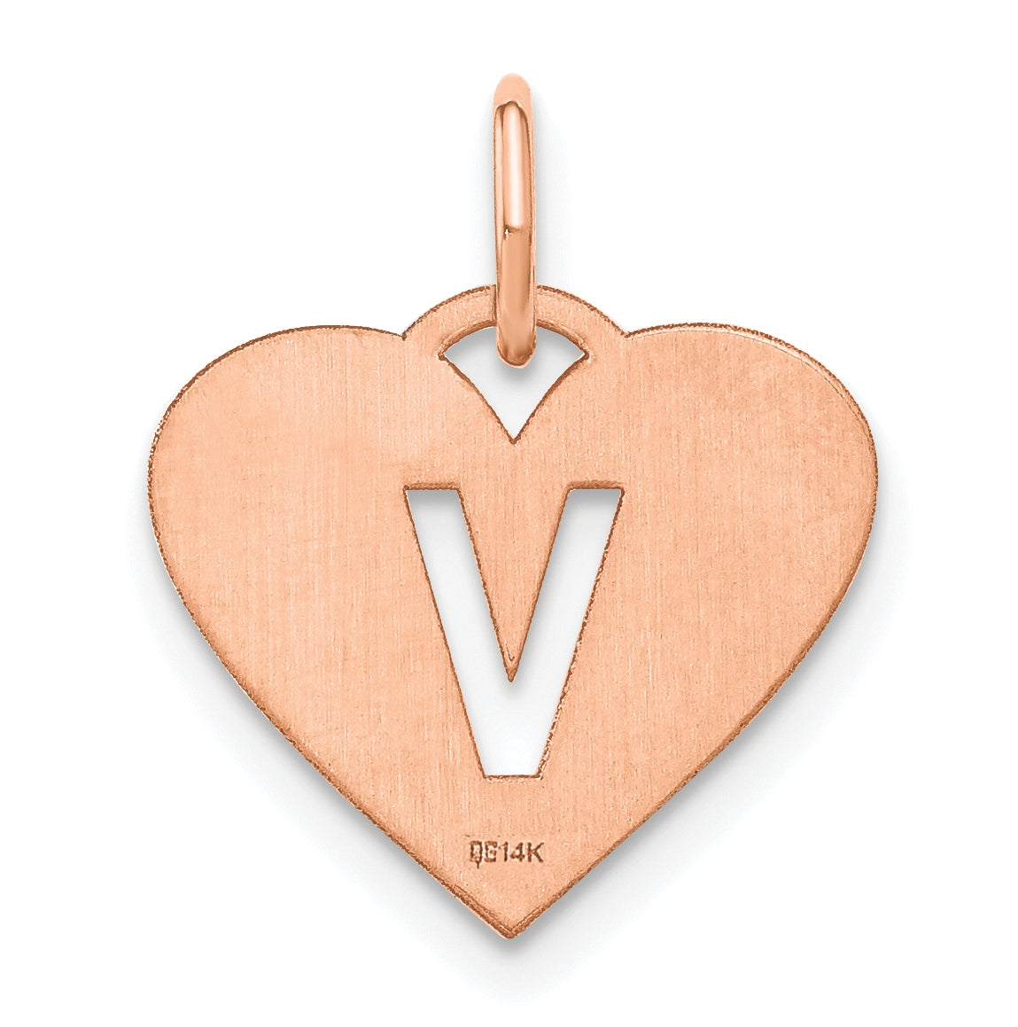 Sterling Silver Rose Gold Plated Heart Letter V Initial Charm