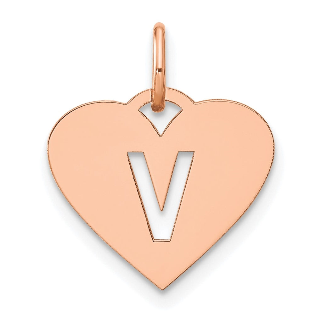 Sterling Silver Rose Gold Plated Heart Letter V Initial Charm