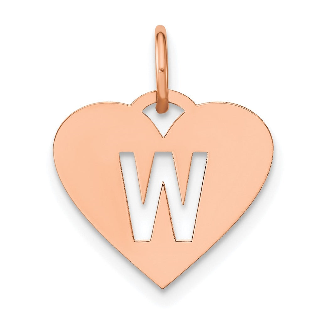 Sterling Silver Rose Gold Plated Heart Letter W Initial Charm