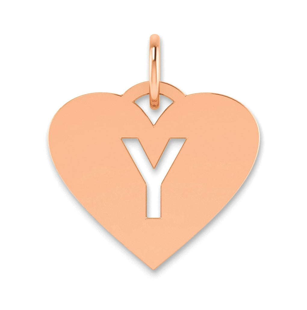 Sterling Silver Rose Gold Plated Heart Letter Y Initial Charm