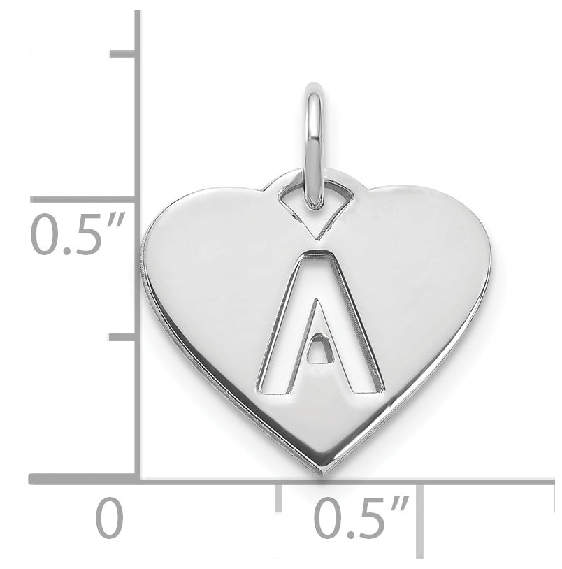 Sterling Silver Rhodium plated Heart Letter A Initial Charm