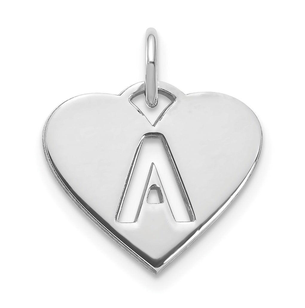 Sterling Silver Rhodium plated Heart Letter A Initial Charm