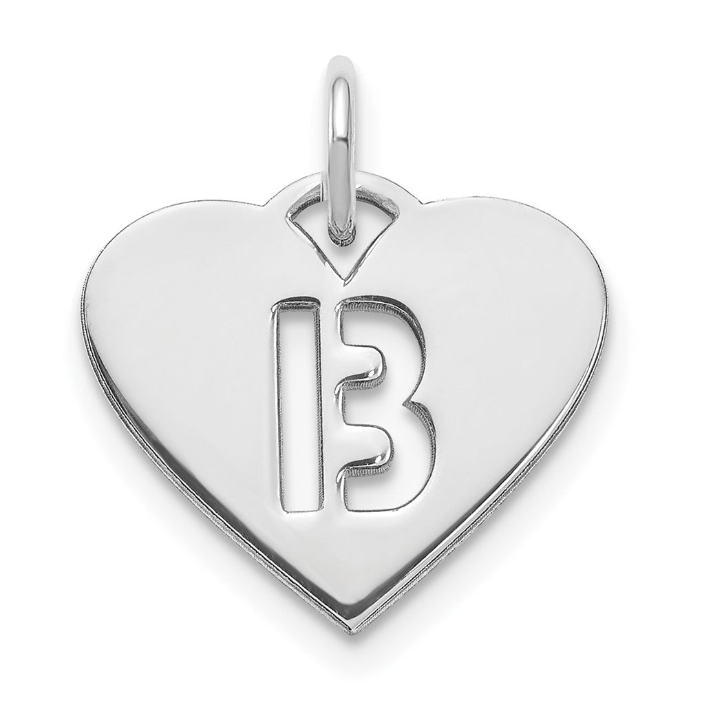 Sterling Silver Rhodium plated Heart Letter B Initial Charm