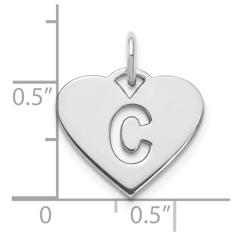 Sterling Silver Rhodium plated Heart Letter C Initial Charm
