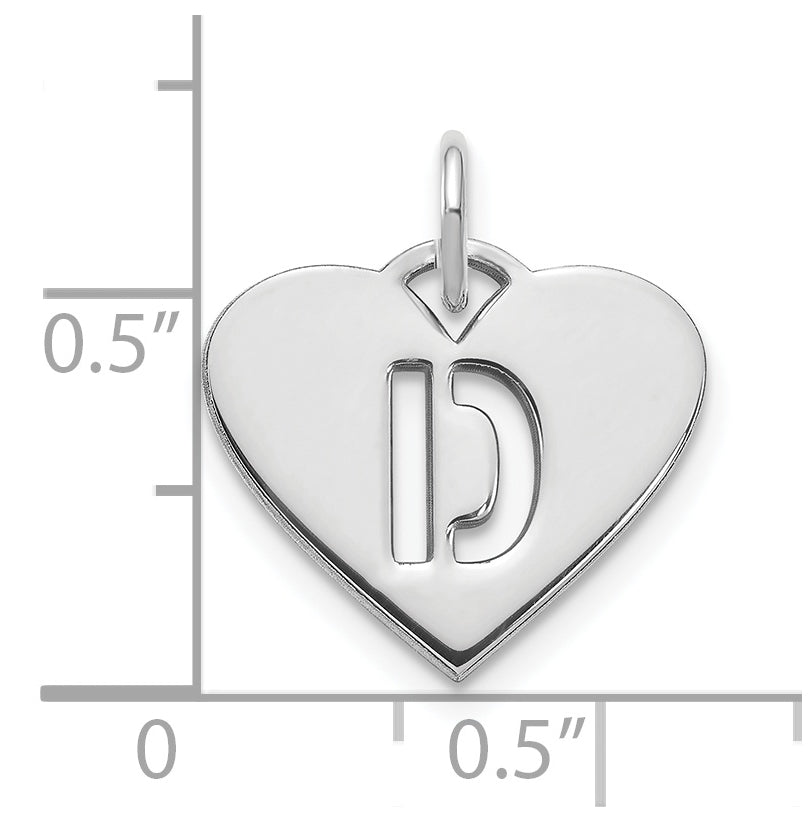 Sterling Silver Rhodium plated Heart Letter D Initial Charm
