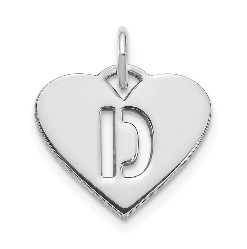 Sterling Silver Rhodium plated Heart Letter D Initial Charm