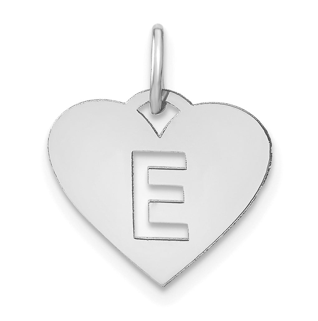 Sterling Silver Rhodium plated Heart Letter E Initial Charm